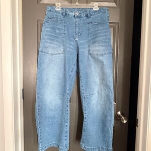 Wide Leg Barrel Blue Jeans